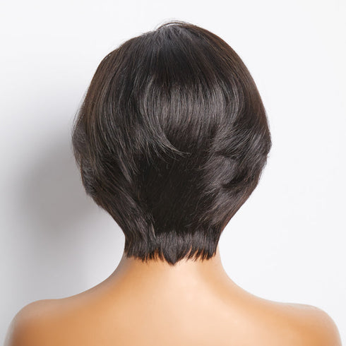 Maganda Rain Pixie Cut 4x4 Verschluss Naturschwarze Perücke